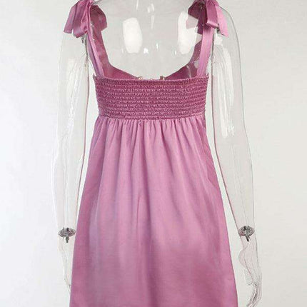 Elegant French Satin Lace-Up Strapless Mini Dress for Women