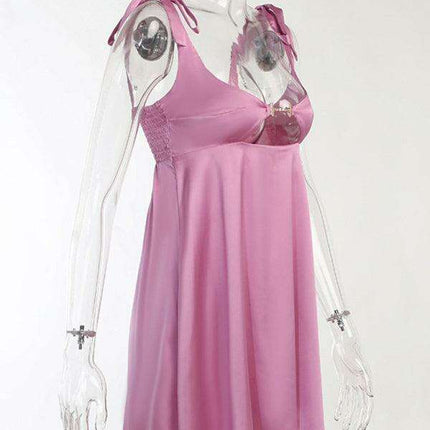 Elegant French Satin Lace-Up Strapless Mini Dress for Women