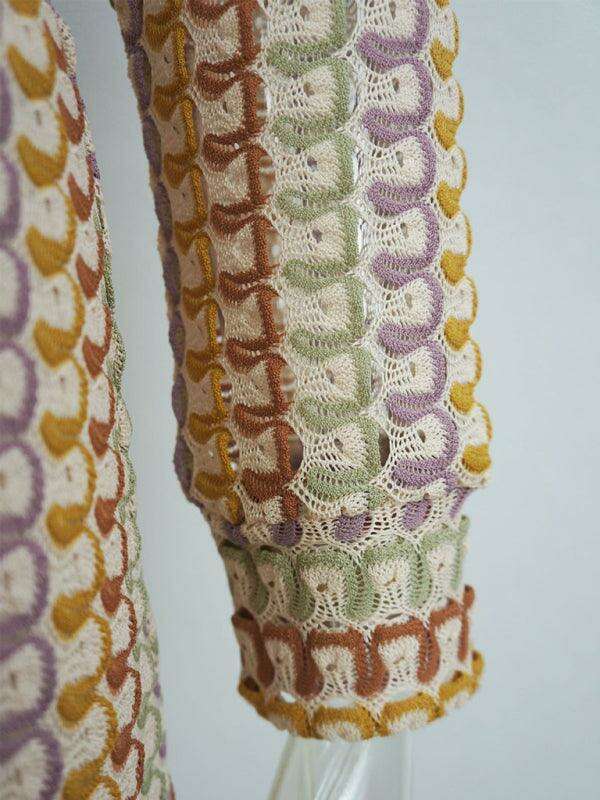 Bohemian Elegance Hollow V-neck Maxi Dress with Playful Slit for Women