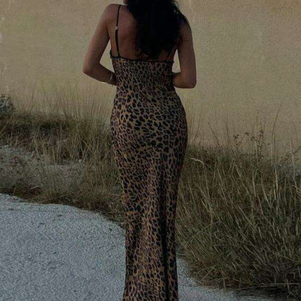 Edgy Backless Leopard Print Halter Dress with Trendy Straps for Women