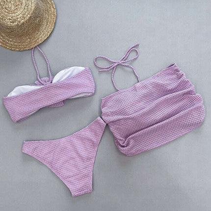 Women's new three-piece bikini three-dimensional flower split swimsuit