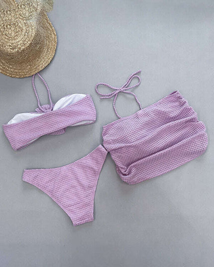 Women's new three-piece bikini three-dimensional flower split swimsuit