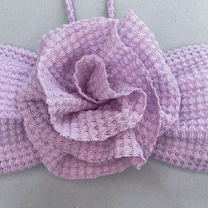 Women's new three-piece bikini three-dimensional flower split swimsuit