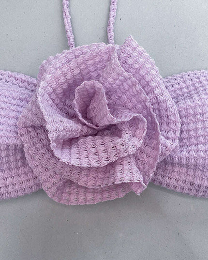 Women's new three-piece bikini three-dimensional flower split swimsuit