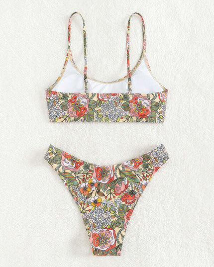 New holiday retro printed tube top high waist bikini