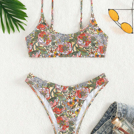 New holiday retro printed tube top high waist bikini