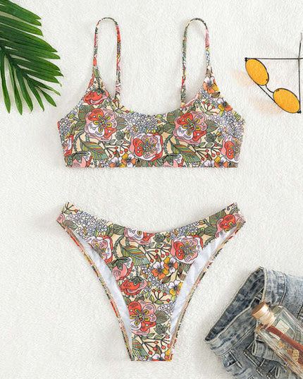 New holiday retro printed tube top high waist bikini