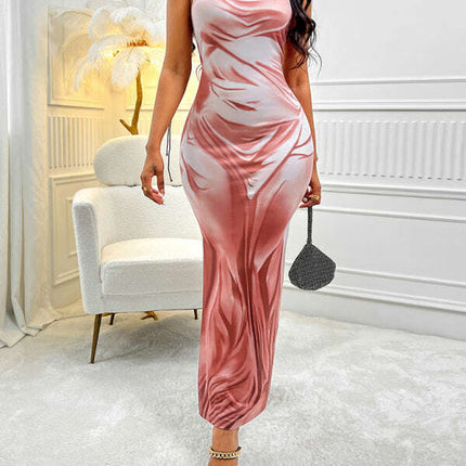 Women's hot selling printed waist suspender dress