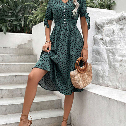 Women's New Waist Leopard Print Short Sleeve Dress