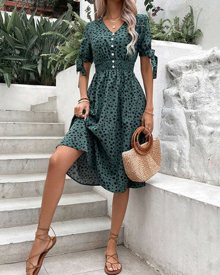 Women's New Waist Leopard Print Short Sleeve Dress