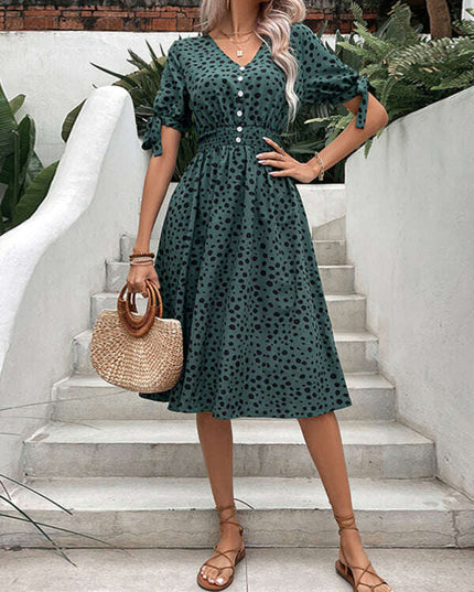 Women's New Waist Leopard Print Short Sleeve Dress