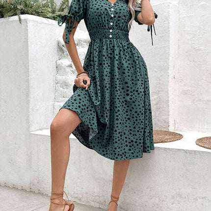 Women's New Waist Leopard Print Short Sleeve Dress