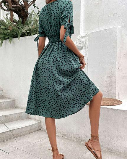 Women's New Waist Leopard Print Short Sleeve Dress