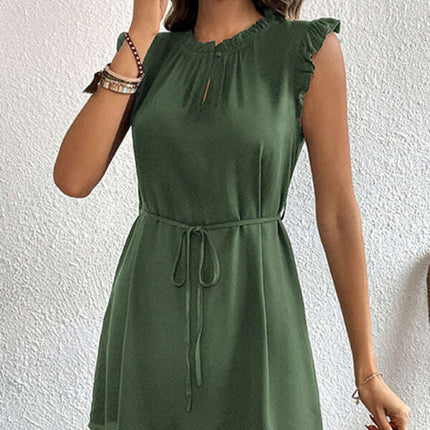 Women's New Feifei Sleeve Solid Color Short Dress