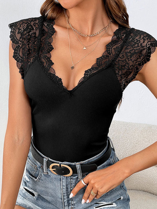 Sultry Lace V-Neck Bodysuit with Chic Details