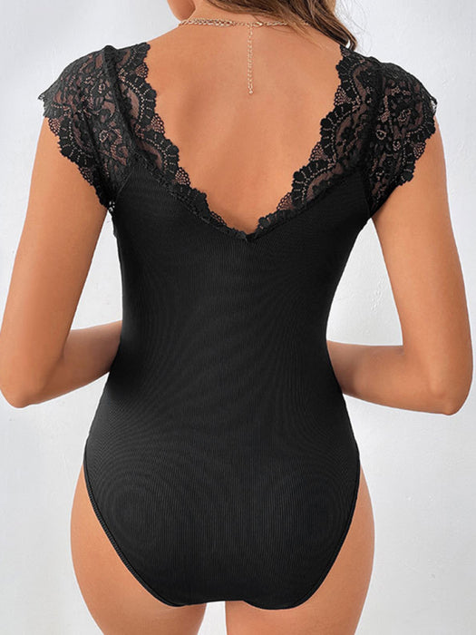 Sultry Lace V-Neck Bodysuit with Chic Details