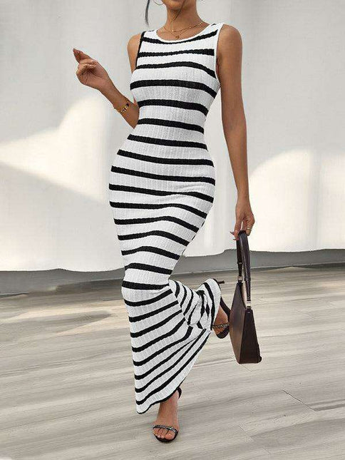 Sleek Striped Sleeveless Dress with Elegant Tailored Fit
