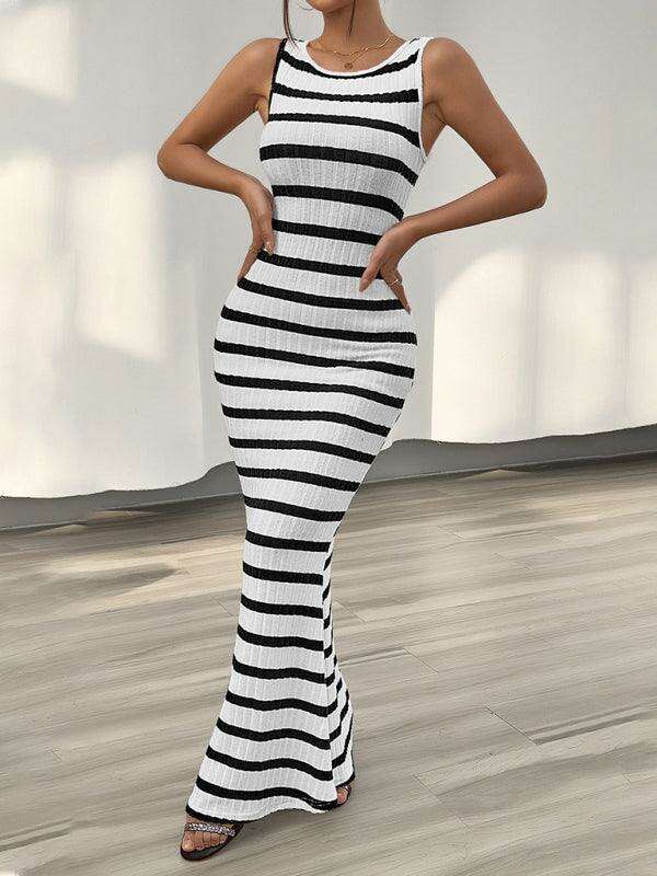 Sleek Striped Sleeveless Dress with Elegant Tailored Fit