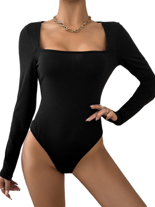 Women's new solid color slim long sleeve one-piece bodysuits