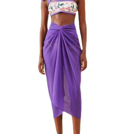 Women's new hip-hugging colorblock printed beach sun protection three-piece swimsuit