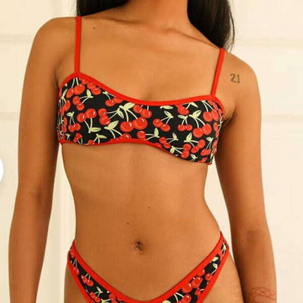 Women's New Cherry Print Bandeau Bikini