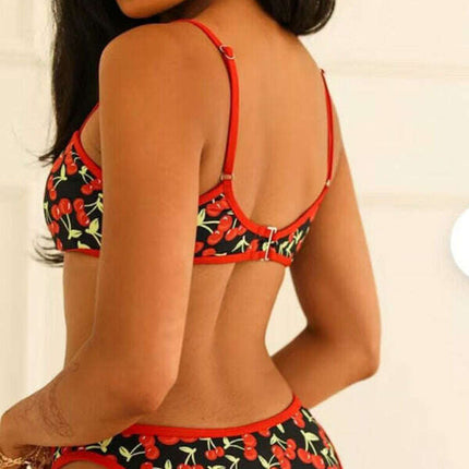 Women's New Cherry Print Bandeau Bikini