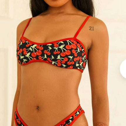 Women's New Cherry Print Bandeau Bikini