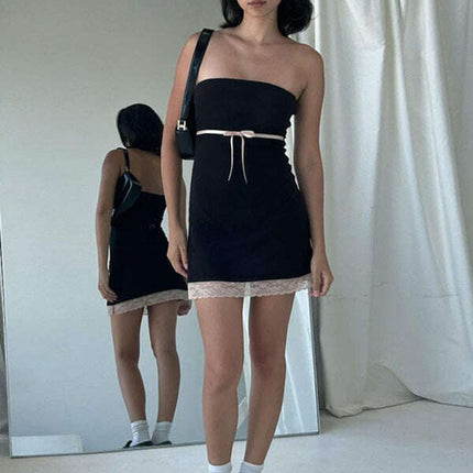 Women's Solid Color Slim Fashion Straight Neck Wrap-Up Dress