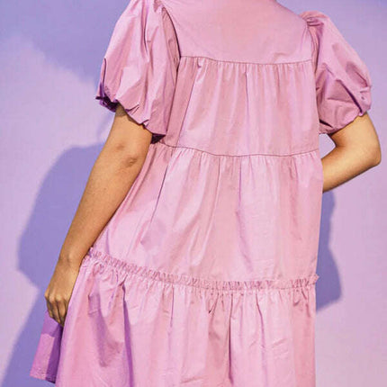 Women's Crown Sequin Puff Sleeve Shirt Dress