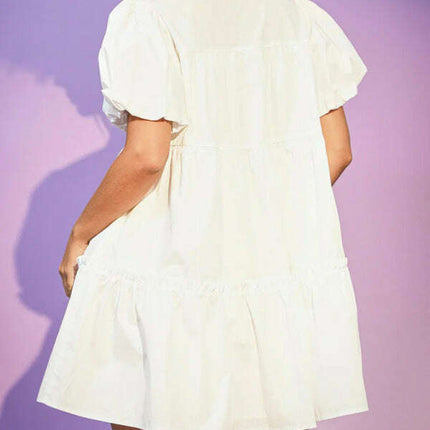 Women's Crown Sequin Puff Sleeve Shirt Dress