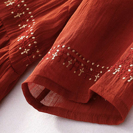 New literary retro casual loose embroidered long dress with large hem