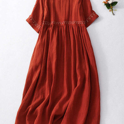 New literary retro casual loose embroidered long dress with large hem