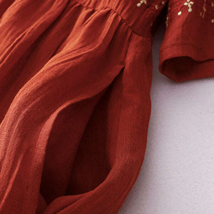 New literary retro casual loose embroidered long dress with large hem