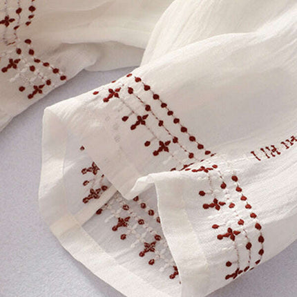 New literary retro casual loose embroidered long dress with large hem