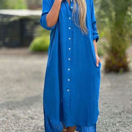 Women's Fashion Casual Long Sleeve Lapel Cardigan Dress