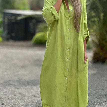 Women's Fashion Casual Long Sleeve Lapel Cardigan Dress