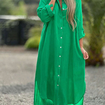 Women's Fashion Casual Long Sleeve Lapel Cardigan Dress