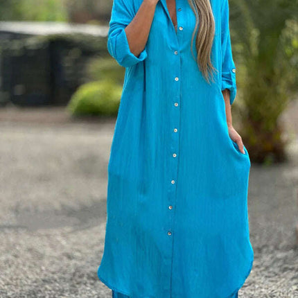 Women's Fashion Casual Long Sleeve Lapel Cardigan Dress