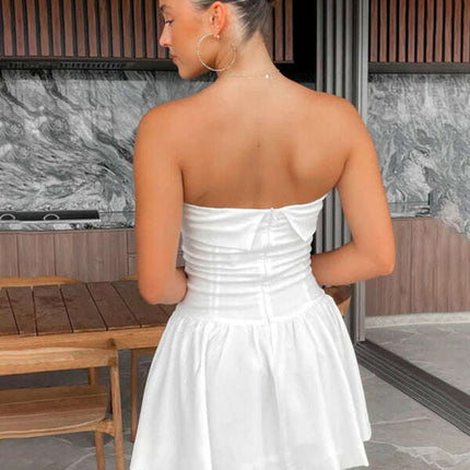 Women Pleated Strapless Mini Dress