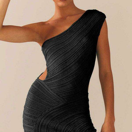 Chic One-Shoulder Mini Dress with Cut-Out Waist Detail