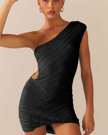 Chic One-Shoulder Mini Dress with Cut-Out Waist Detail