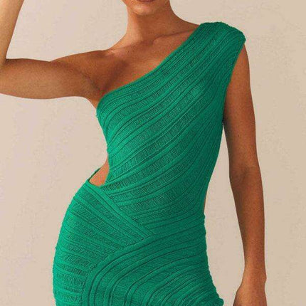 Chic One-Shoulder Mini Dress with Cut-Out Waist Detail