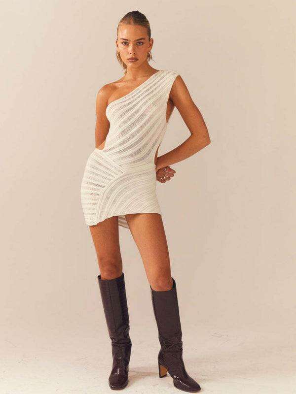 Chic One-Shoulder Mini Dress with Cut-Out Waist Detail