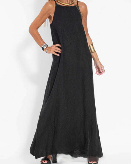 New fashionable casual cotton and linen slit suspender dress