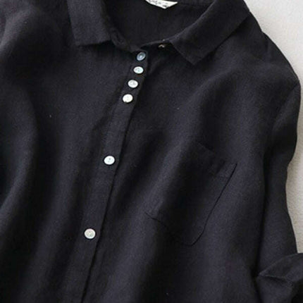 New women's simple loose three-quarter sleeve lapel shirt dress