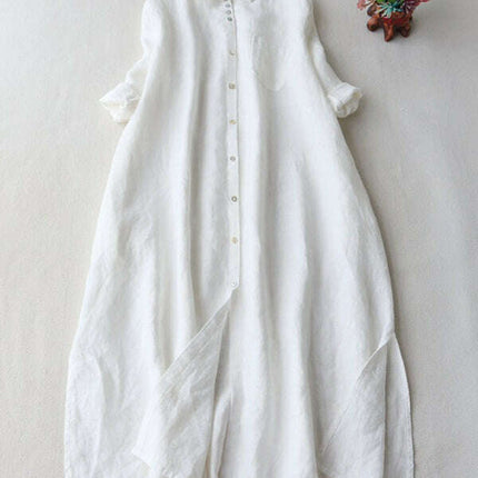 New women's simple loose three-quarter sleeve lapel shirt dress