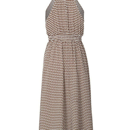 New elegant halterneck high-waist corrugated sleeveless A-line dress