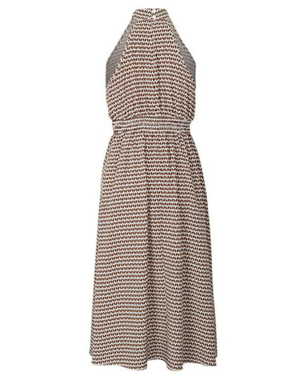 New elegant halterneck high-waist corrugated sleeveless A-line dress