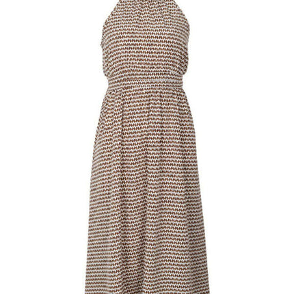 New elegant halterneck high-waist corrugated sleeveless A-line dress