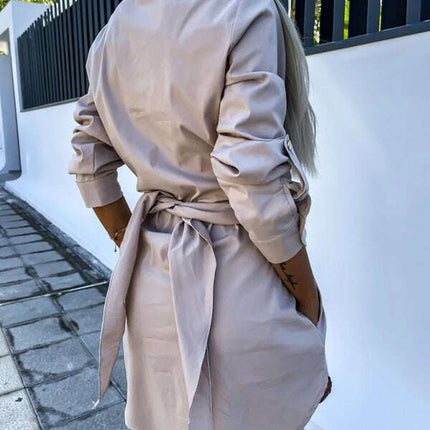 New lace-up cardigan multi-color roll-sleeve shirt dress